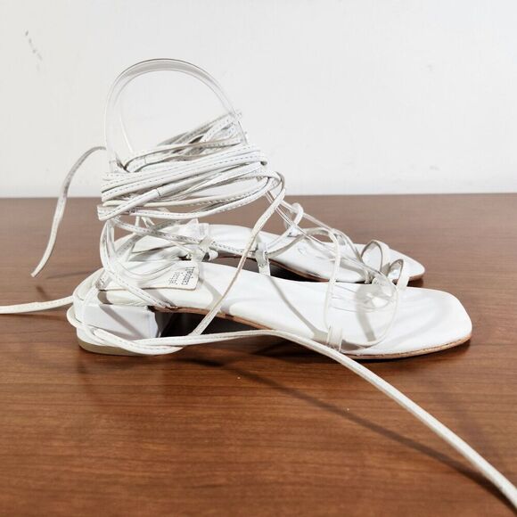JEFFREY CAMPBELL Agate 2 Leather Sandal Color White Size 6 EU 37 Lace Up - Picture 6 of 13